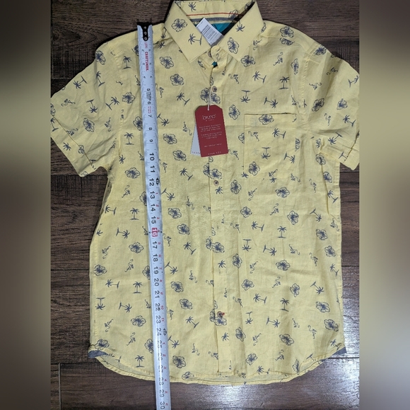 Bruno Milano Mens Short Sleeve Shirt Button Up Small NWT Yellow Flamingos Trees - Picture 9 of 16